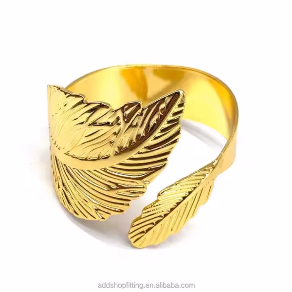 Gold Metal Leaf Wedding Hotel Restaurant Scarf Napkin Rings Holder - Image 5