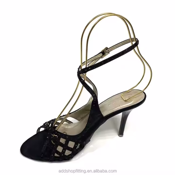 Durable Stainless Steel Gold Wire Women's High Heeled Holder Stretcher Shoe Rack for Retail Store - Image 3