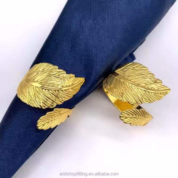 Gold Metal Leaf Wedding Hotel Restaurant Scarf Napkin Rings Holder - Image 3
