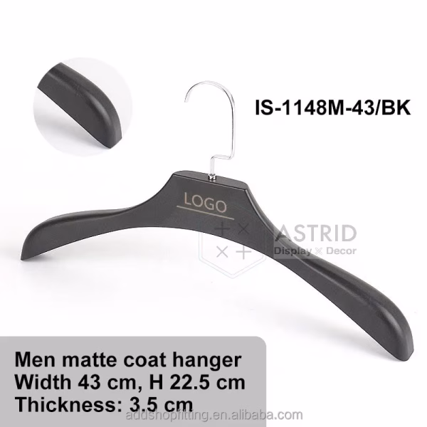 Astrid 44 CM Custom Logo PP Black Plastic Clothes Hanger for shop Display - Image 5