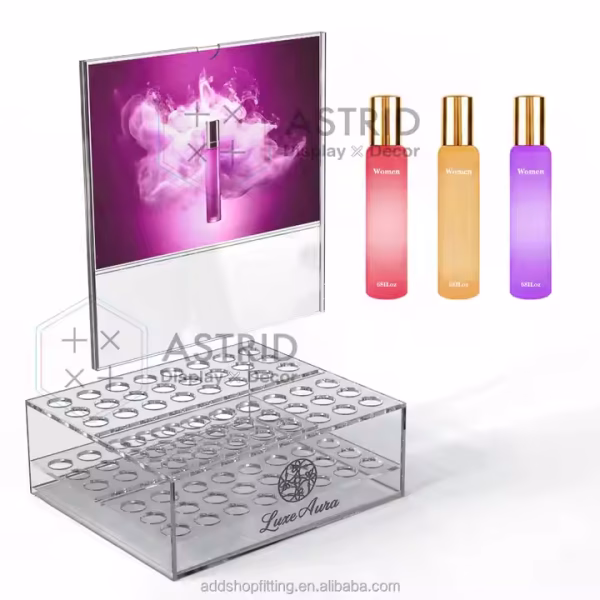 Custom logo 48 Bottles Spa Sign Stand Acrylic case Oil Bottle Perfume Fragrance Display - Image 5
