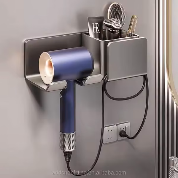 Bathroom Wall Display Hairdryer Shelf Stand Rack Hair Dryer Holder - Image 2