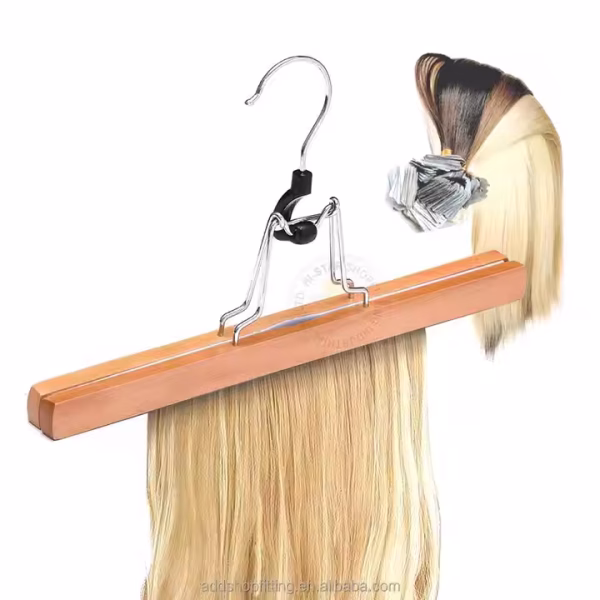 Astrid 30 cm Custom Logo Wood Shop Display Wig Hair Extension Hanger for retail