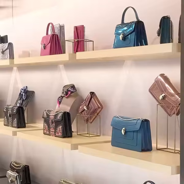 Luxury Rose Gold Metal Wire Purse Handbag Bag Display Stands for Retail Shopping Mall - Image 3