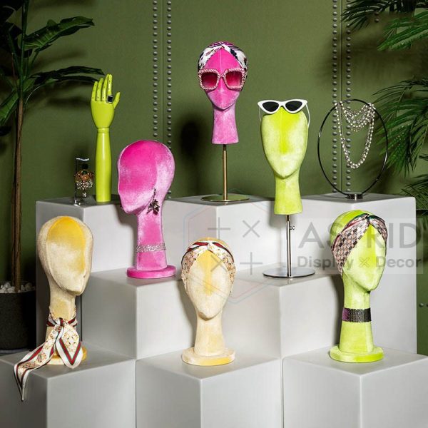 Velvet Head Mannequin Stand, Wig, Cap, and Hat Display Holder for Store Use (5 Colors) - Image 5