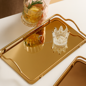 Stainless Steel Decorative Serving Tray with Handles, Gold or Silver Rectangular Design