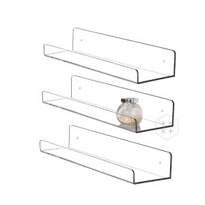 Transparent Floating Wall Shelf, PS Plastic Display Rack for Retail Stores