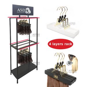 Rolling Wig & Hair Extension Display Rack, 4-Tier Rail Stand for Salons & Stores