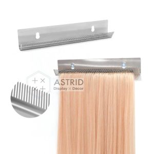 Wall-Mounted Wig Display Rack – Silver Stainless Steel Holder for Hair Extensions with Custom Logo