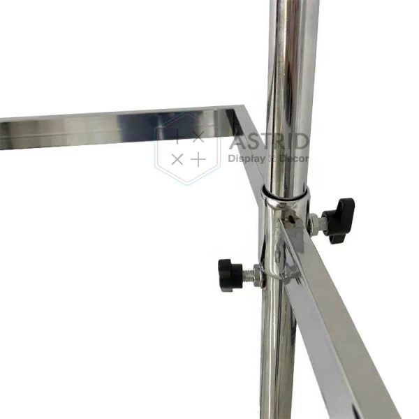 Movable 2-Tier Chrome Wig Display Stand, Rolling Steel Rack for Hair Extension Hangers - Image 6