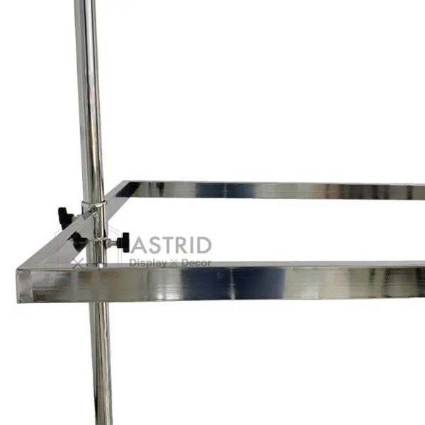 Movable 2-Tier Chrome Wig Display Stand, Rolling Steel Rack for Hair Extension Hangers - Image 5