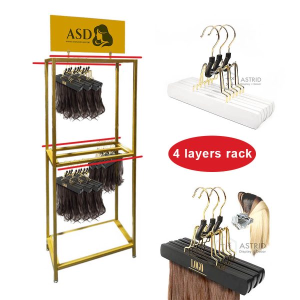 Rolling Wig & Hair Extension Display Rack, 4-Tier Rail Stand for Salons & Stores - Image 3