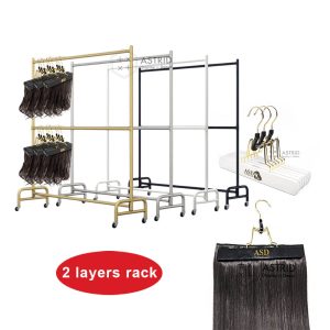 Hair Extension Display Stand 2-Tier Steel Floor Rack for Beauty Salons